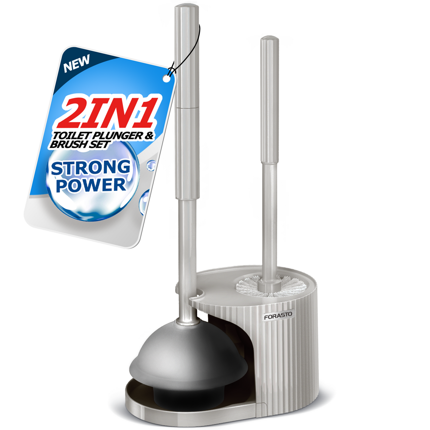 FORASTO 2 in 1 Toilet Plunger and Brush Set, Groove Gap Brush,Extended Handle Plunger,Toilet Bowl Brush Plunger Set,Bathroom Cleaning Tools ,Toilet Brush Plunger Combo,Cleaning Brush,Cleaning Supplies