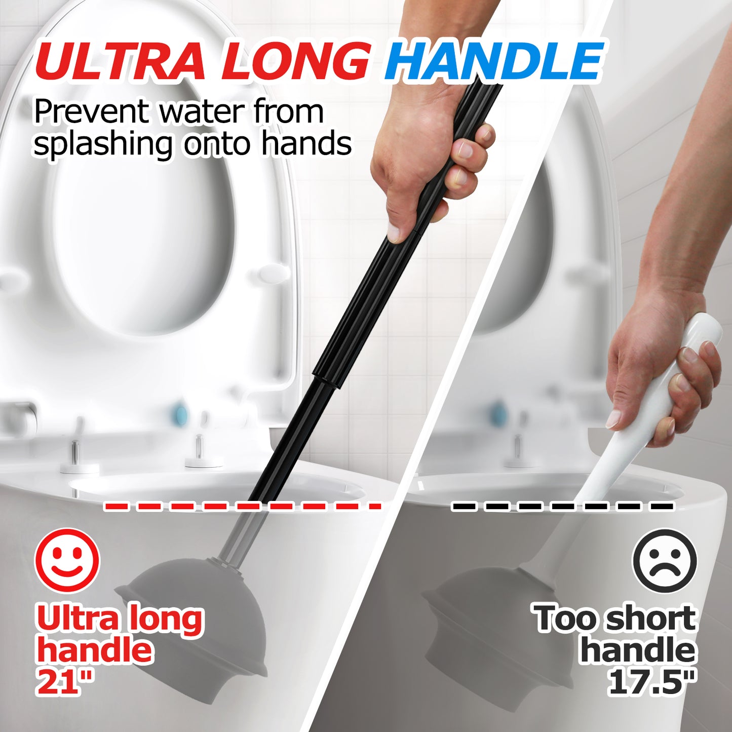 FORASTO 2Pack 2 in 1 Toilet Brush and Plunger Set, Extended Handle Plunger,Toilet Bowl Brush Plunger Set,Bathroom Cleaning Tools ,Toilet Brush Plunger Combo,Cleaning Brush,Cleaning Supplies