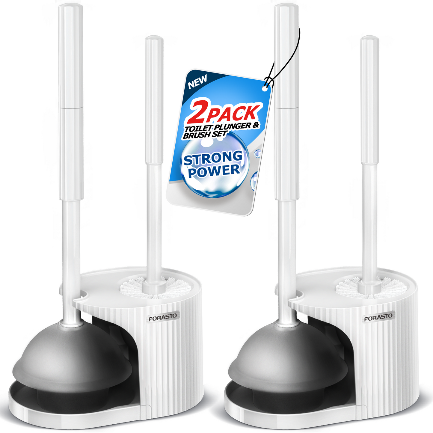 FORASTO 2Pack 2 in 1 Toilet Brush and Plunger Set, Extended Handle Plunger,Toilet Bowl Brush Plunger Set,Bathroom Cleaning Tools ,Toilet Brush Plunger Combo,Cleaning Brush,Cleaning Supplies