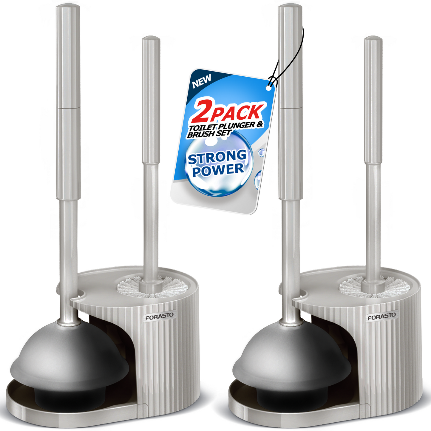 FORASTO 2Pack 2 in 1 Toilet Brush and Plunger Set, Extended Handle Plunger,Toilet Bowl Brush Plunger Set,Bathroom Cleaning Tools ,Toilet Brush Plunger Combo,Cleaning Brush,Cleaning Supplies