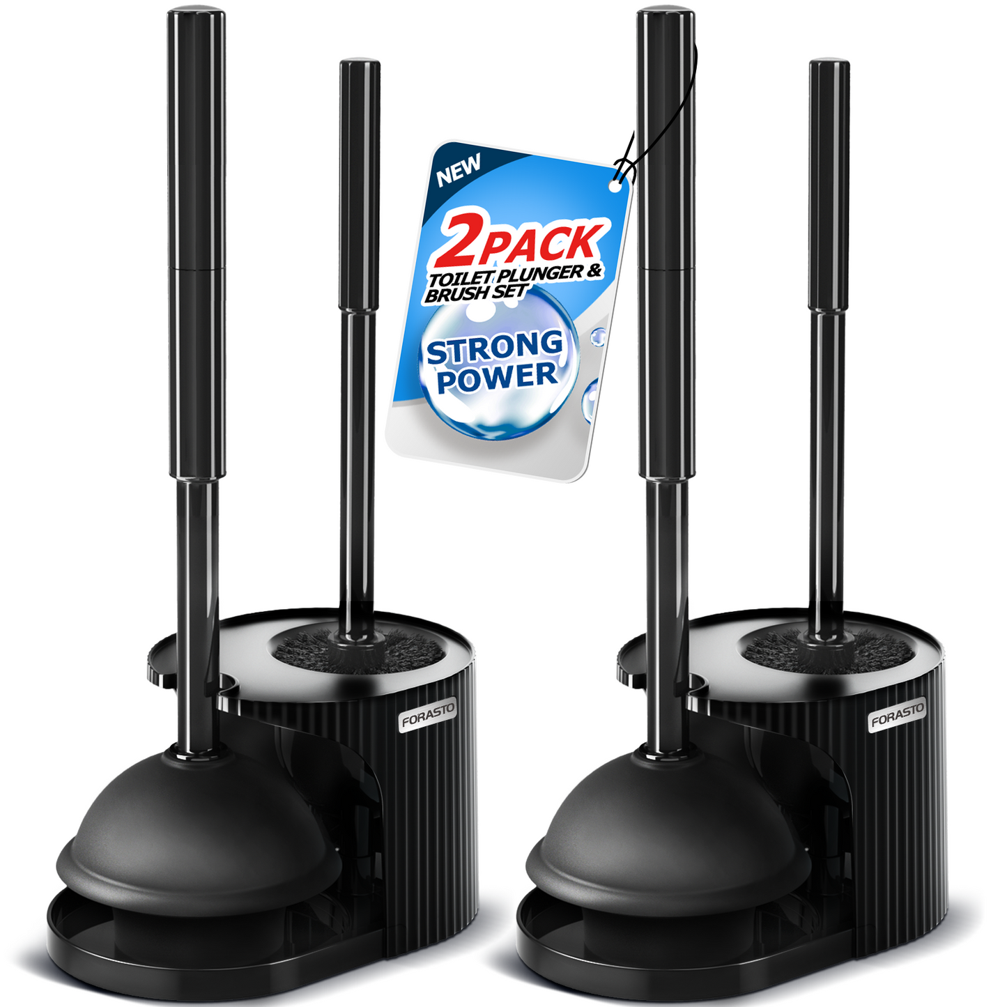 FORASTO 2Pack 2 in 1 Toilet Brush and Plunger Set, Extended Handle Plunger,Toilet Bowl Brush Plunger Set,Bathroom Cleaning Tools ,Toilet Brush Plunger Combo,Cleaning Brush,Cleaning Supplies