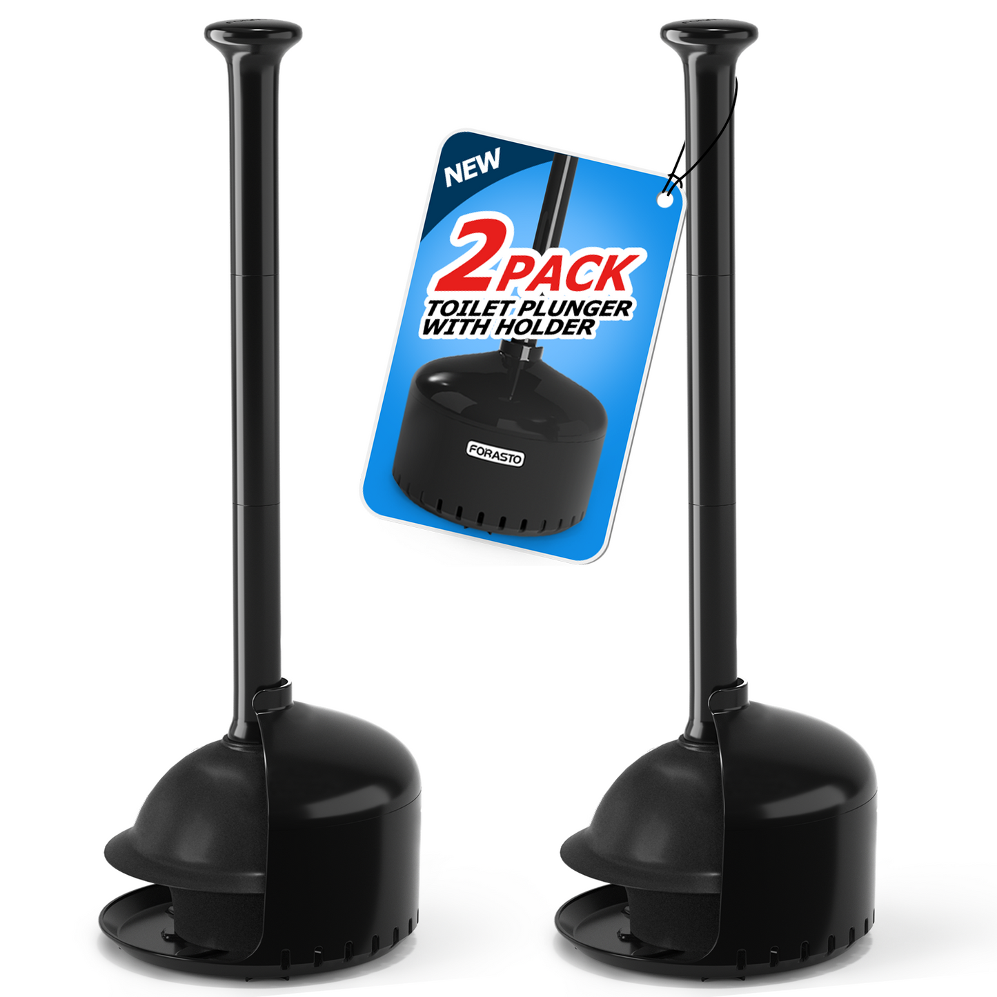 FORASTO 2Pack Toilet Plunger with Holder,Plungers for Bathroom with Holder, Toilet Plunger with Cover,Bathroom Plunger,Bathroom Decor,Bathroom Accessories,Toilet Bowl Cleaners,Black