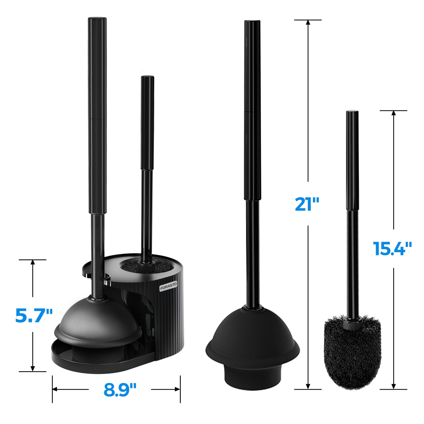 FORASTO 2Pack 2 in 1 Toilet Brush and Plunger Set, Extended Handle Plunger,Toilet Bowl Brush Plunger Set,Bathroom Cleaning Tools ,Toilet Brush Plunger Combo,Cleaning Brush,Cleaning Supplies