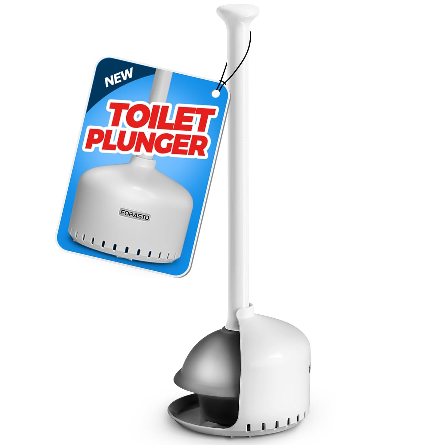 FORASTO Toilet Plunger with Holder,Plungers for Bathroom with Holder,Heavy Duty Plunger with Cover,Bathroom Decor,Bathroom Accessories,Toilet Bowl Cleaners,White