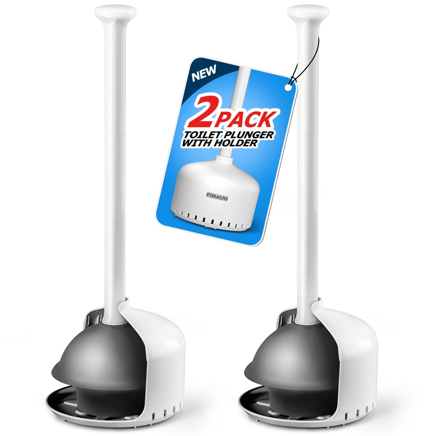 FORASTO 2Pack Toilet Plunger with Holder,Plungers for Bathroom with Holder, Toilet Plunger with Cover,Bathroom Plunger,Bathroom Decor,Bathroom Accessories,Toilet Bowl Cleaners,White