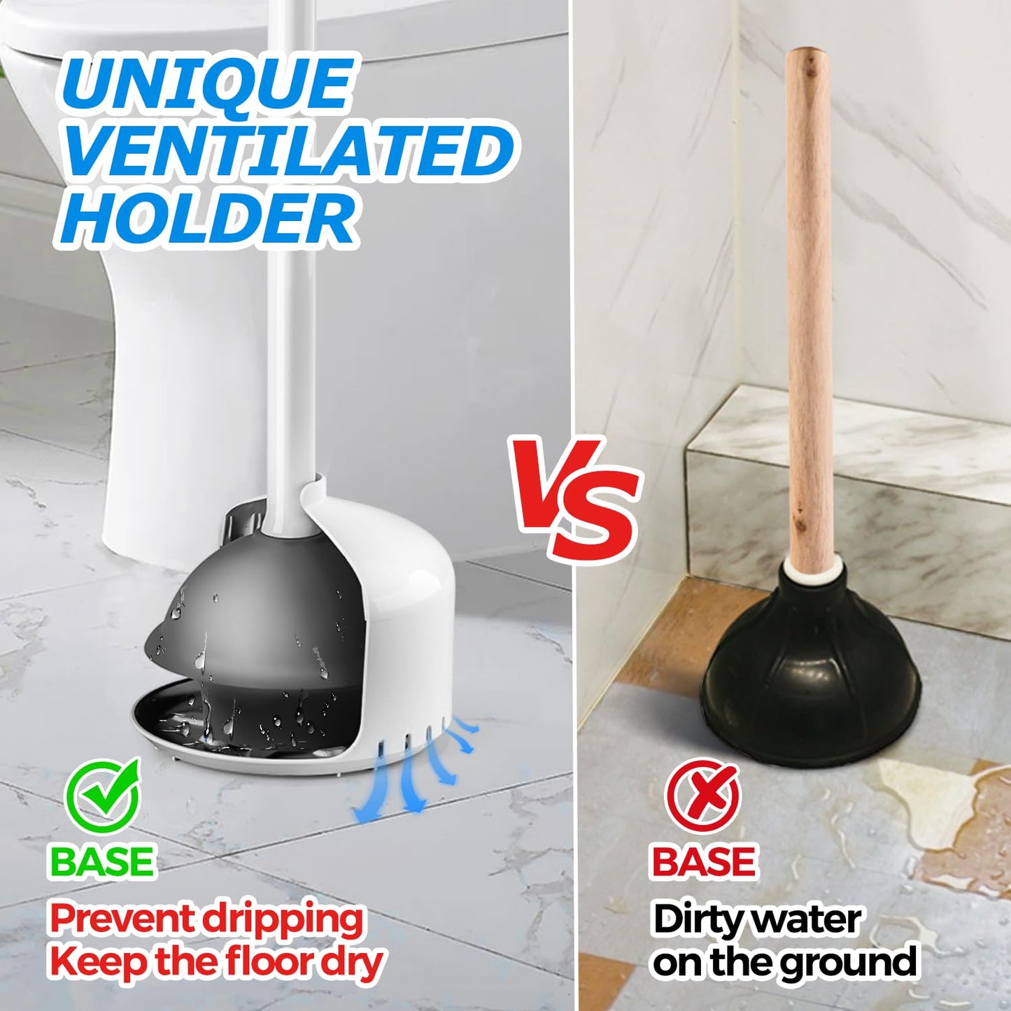 FORASTO Toilet Plunger with Holder,Plungers for Bathroom with Holder,Heavy Duty Plunger with Cover,Bathroom Decor,Bathroom Accessories,Toilet Bowl Cleaners,White