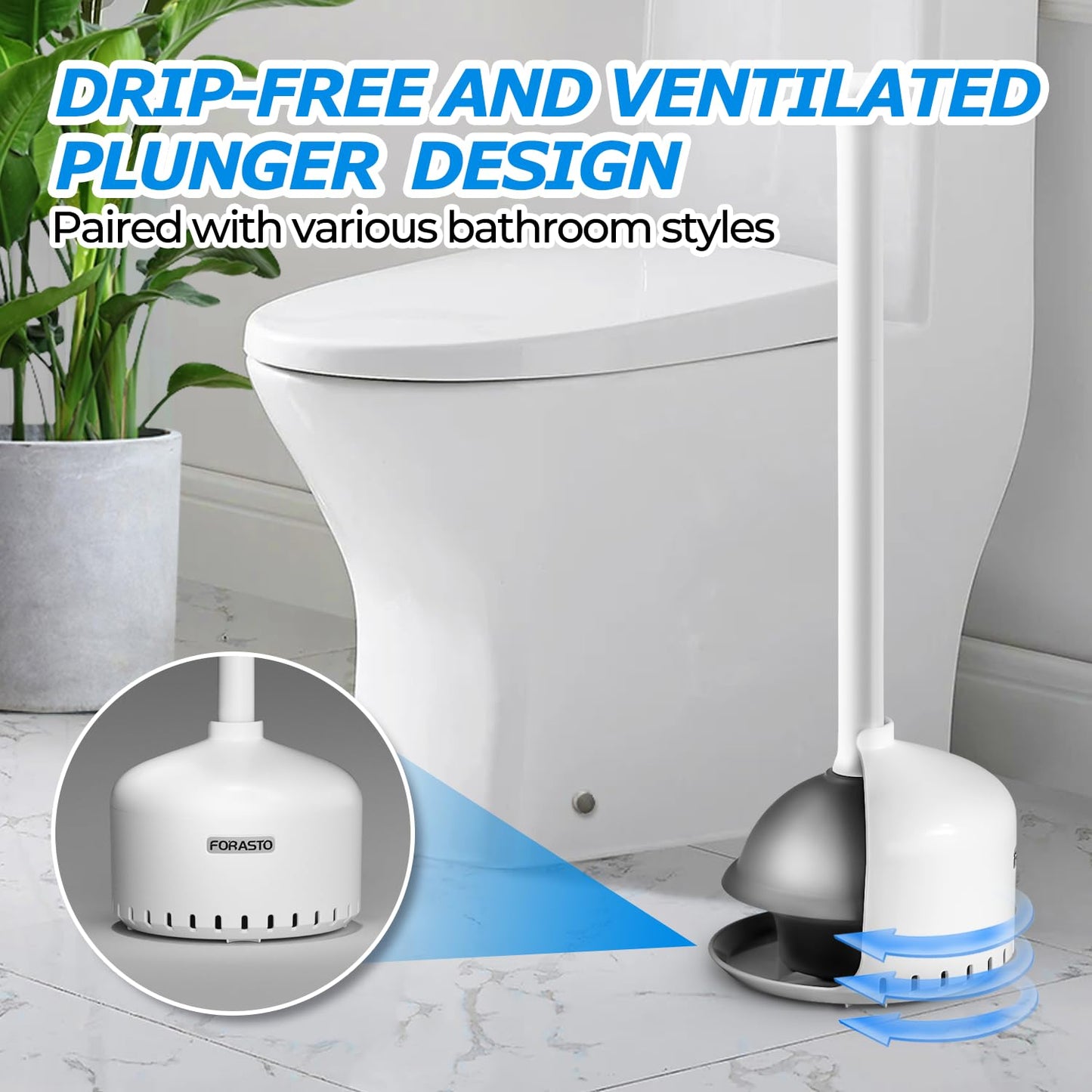 FORASTO 2Pack Toilet Plunger with Holder,Plungers for Bathroom with Holder, Toilet Plunger with Cover,Bathroom Plunger,Bathroom Decor,Bathroom Accessories,Toilet Bowl Cleaners,White