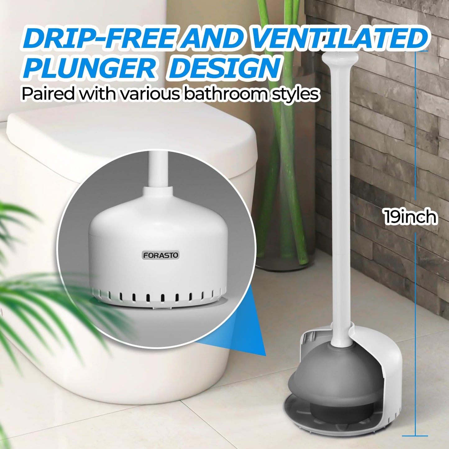 FORASTO Toilet Plunger with Holder,Plungers for Bathroom with Holder,Heavy Duty Plunger with Cover,Bathroom Decor,Bathroom Accessories,Toilet Bowl Cleaners,White