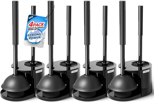 FORASTO 4Pack 2 in 1 Toilet Brush and Plunger Set, Extended Handle Plunger,Toilet Bowl Brush Plunger Set,Bathroom Cleaning Tools,Toilet Brush Plunger Combo,Cleaning Supplies, Cleaning Brush