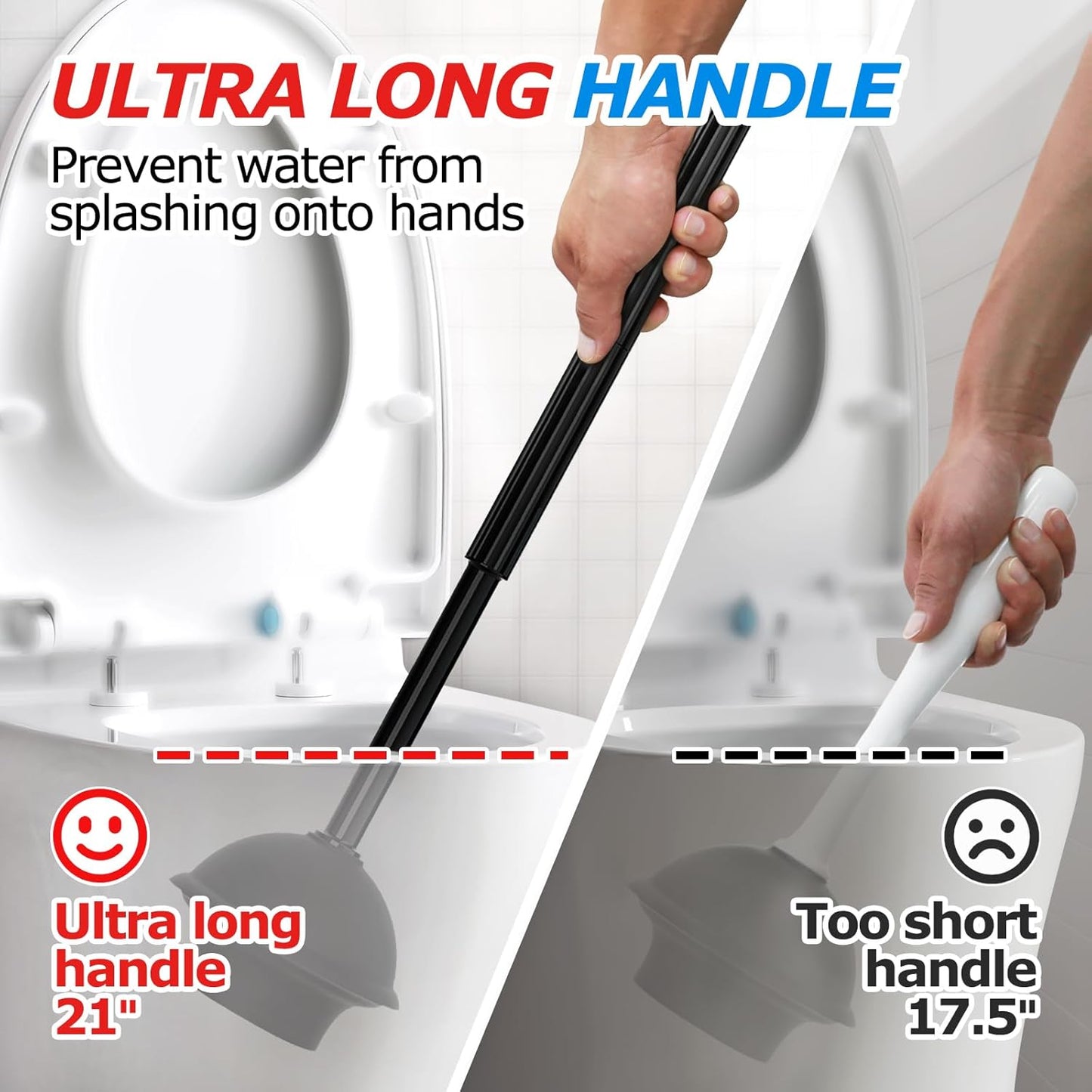 FORASTO 2Pack 2 in 1 Toilet Brush and Plunger Set, Extended Handle Plunger,Toilet Bowl Brush Plunger Set,Clean Gloves,Cleaning Tools,Cleaning Brush,Cleaning Supplies,Toilet Brush Plunger Combo,Black