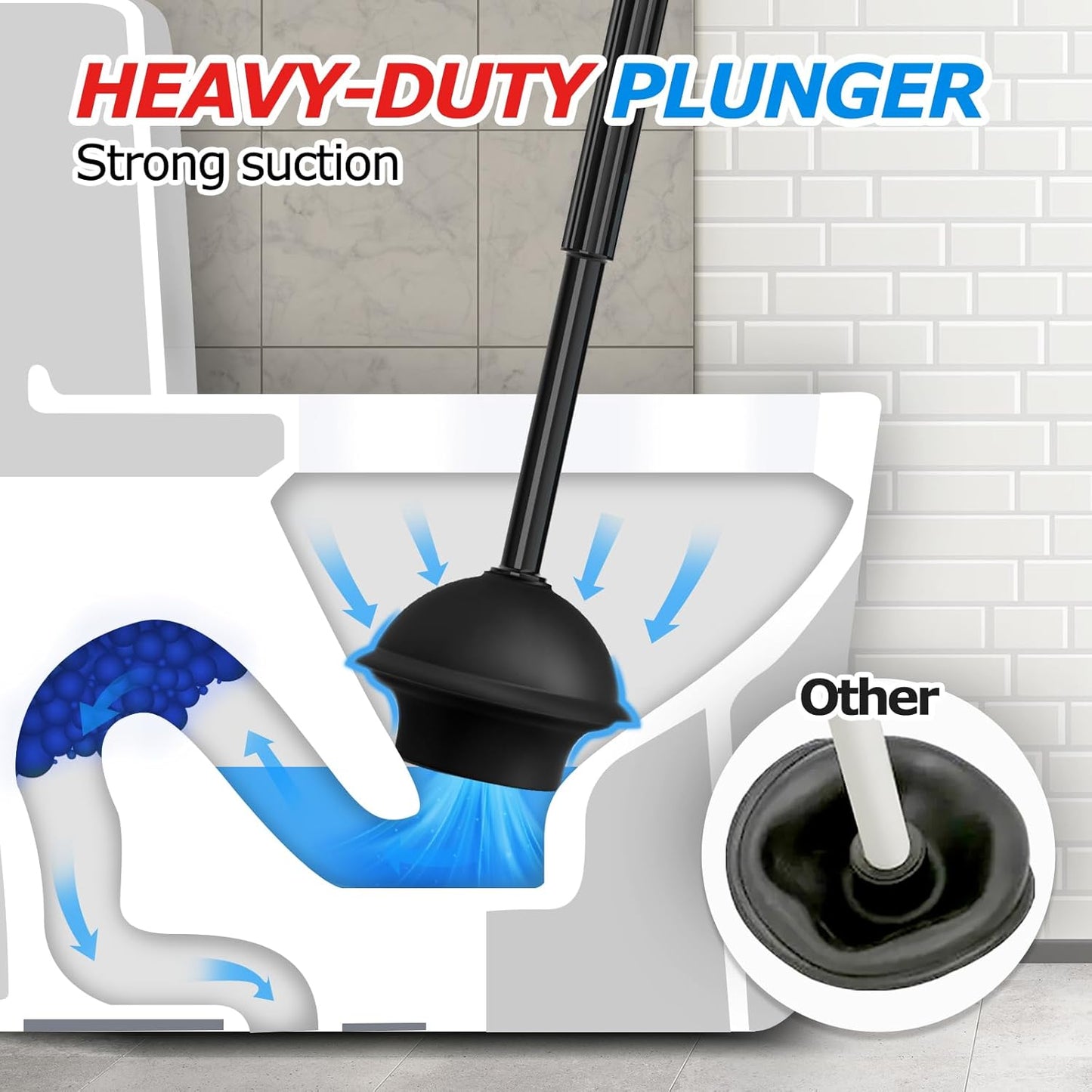 FORASTO 2Pack 2 in 1 Toilet Brush and Plunger Set, Extended Handle Plunger,Toilet Bowl Brush Plunger Set,Clean Gloves,Cleaning Tools,Cleaning Brush,Cleaning Supplies,Toilet Brush Plunger Combo,Black